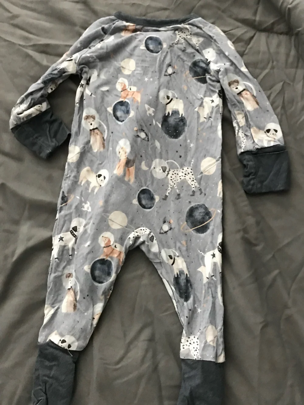 Childrens Grey Space Animal Zip One-Piece BAMBOO PJS